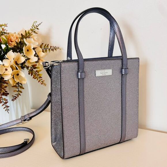 Kate Spade Purse Kenzie Glitter Small Tote Candied Flower - Picture 3 of 10